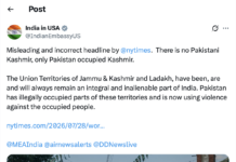 India Slams New York Times Headline On ‘Pakistani Kashmir’ As ‘Misleading’ — Region Is Pakistan Occupied Kashmir